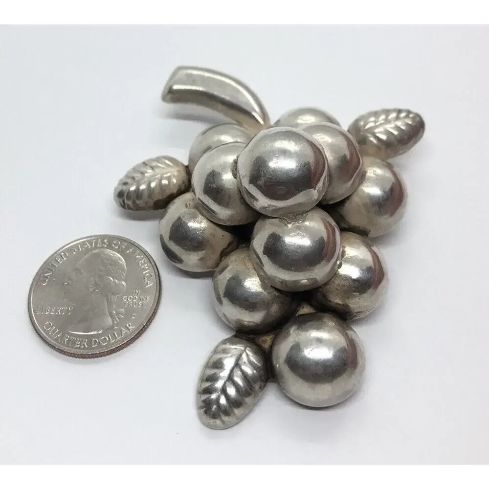 Vintage Sterling Silver Brooch Pin 925 Mexico Grape Cluster Huge 20 grams